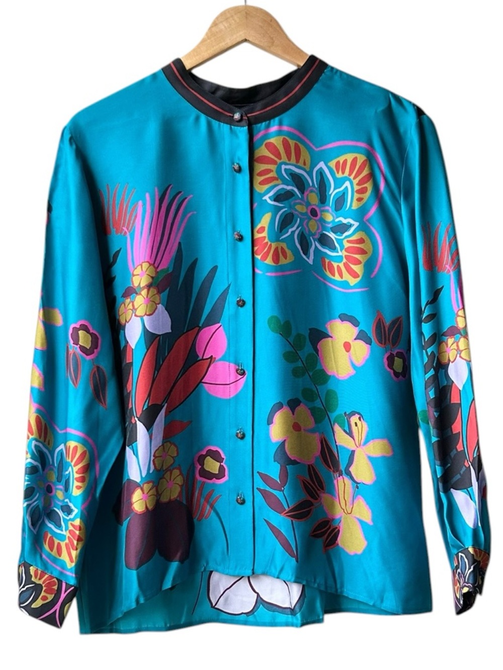 NWT Johnny Was Jade Blue Green JACQUELINE BUTTON DOWN SHIRT HOUSE OF FLORES Sz S - Picture 4 of 13